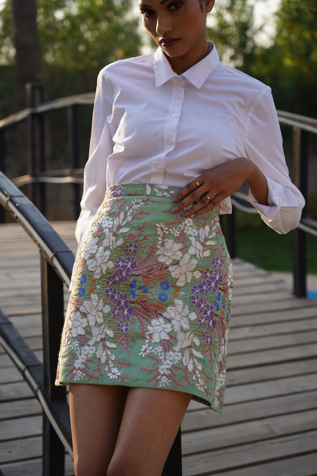 Dahlia Silk Linen Embriodered Skirt