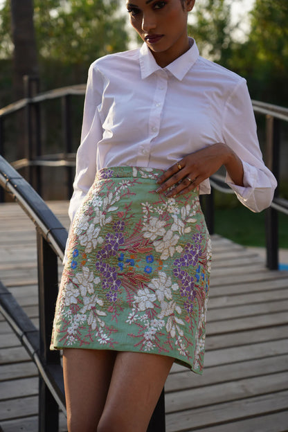 Dahlia Silk Linen Embriodered Skirt