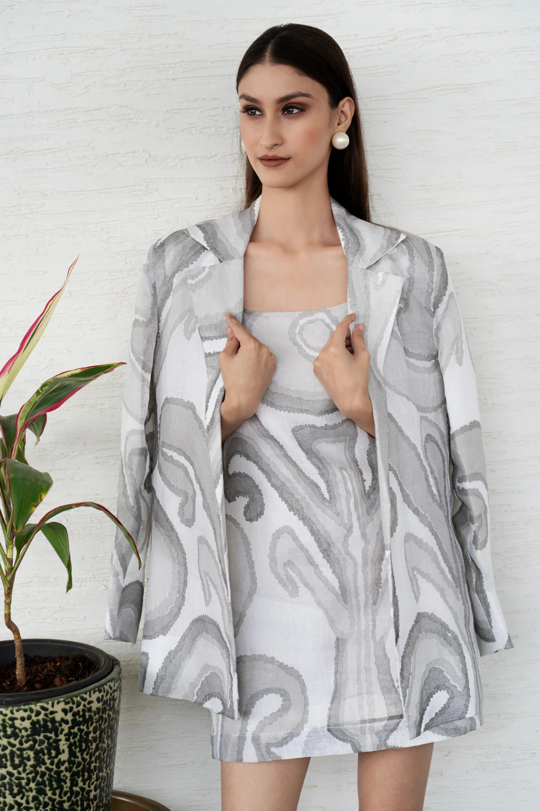 Dove Printed Linen Blazer