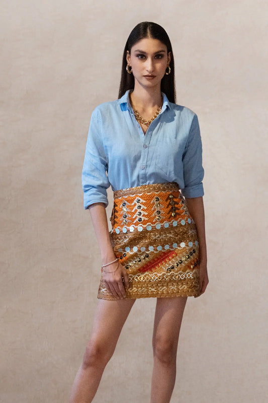Nyx Hand Embroidered Orange Skirt Antique Emb