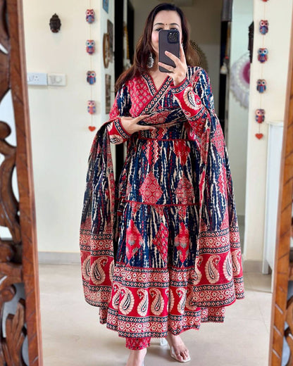 Designer Fine Cotton Suit set With Embroidery Handwork Highlighting