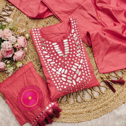 Premium Maslin Mirror & Embroidery Work Kurta Set