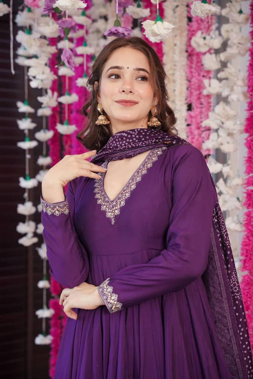 Purple Naina Chinnon Silk Bandhani Set