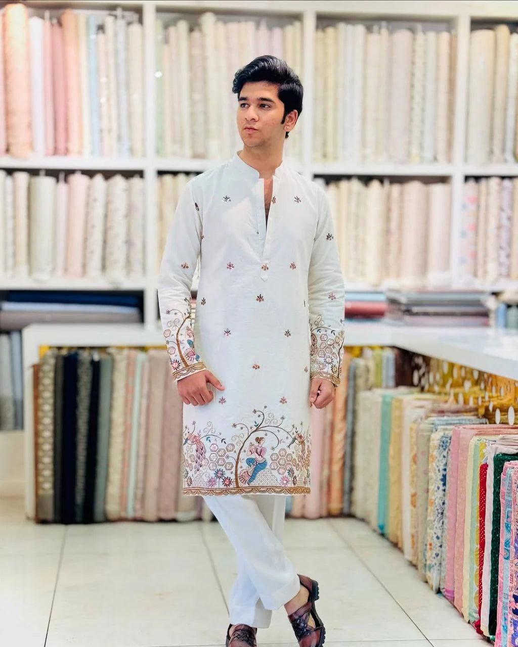 Tree ‘N’ Peacock Daman Printed Kurta Pajama Set for Men