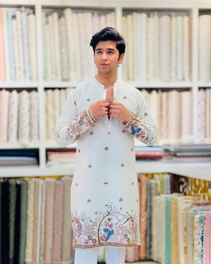 Tree ‘N’ Peacock Daman Printed Kurta Pajama Set for Men