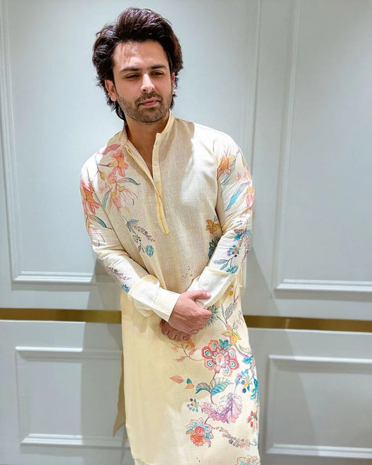 Floral Hand-Printed Kurta with Pajama Set