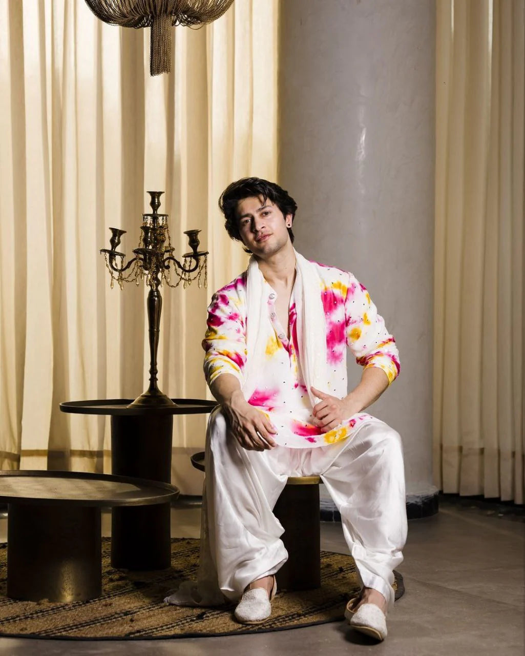 Multi-Coloured Mirror Work Printed Kurta, Pajama & Dupatta Set