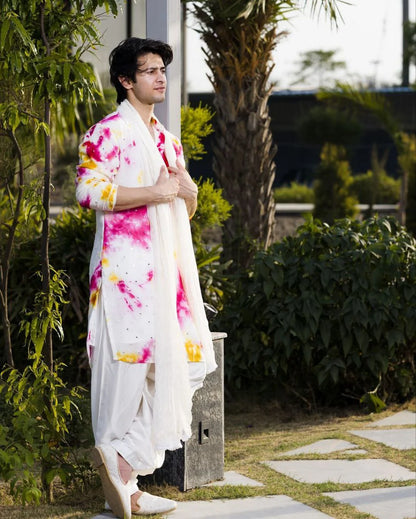 Multi-Coloured Mirror Work Printed Kurta, Pajama & Dupatta Set